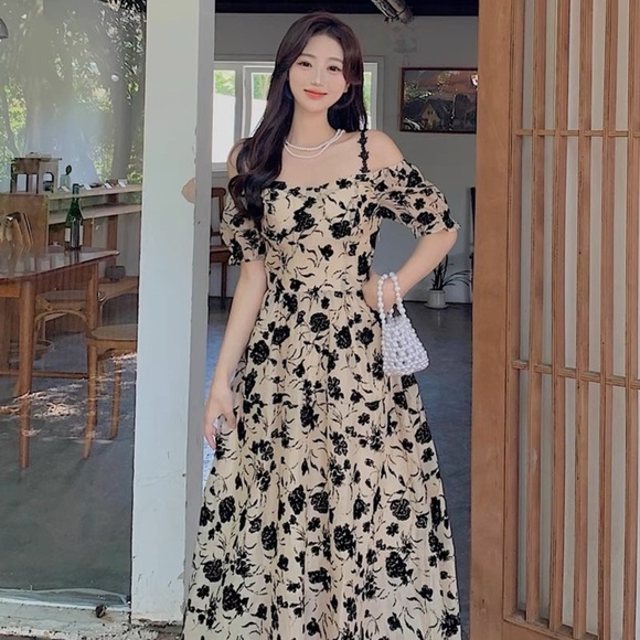 J.ING Cream Off Shoulder Rose Floral Print Midi Dress - Picture 7 of 12